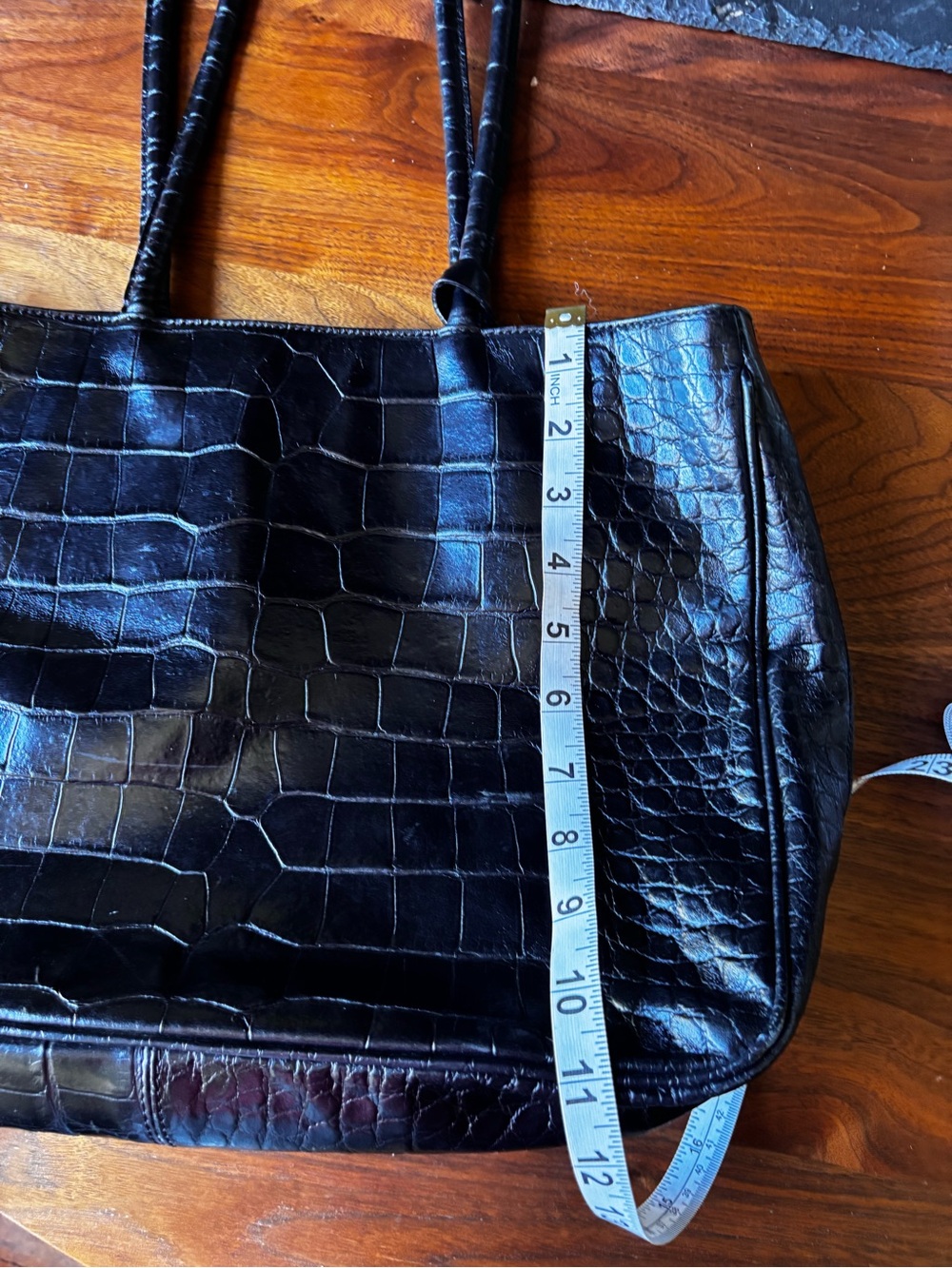 Furla Black Croc-Embossed Leather Tote with Silver Charm - Picture 11 of 12